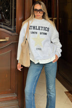 Gri Athletics Baskılı T-shirt Detaylı İçi Pamuklu Kadın Sweatshirt