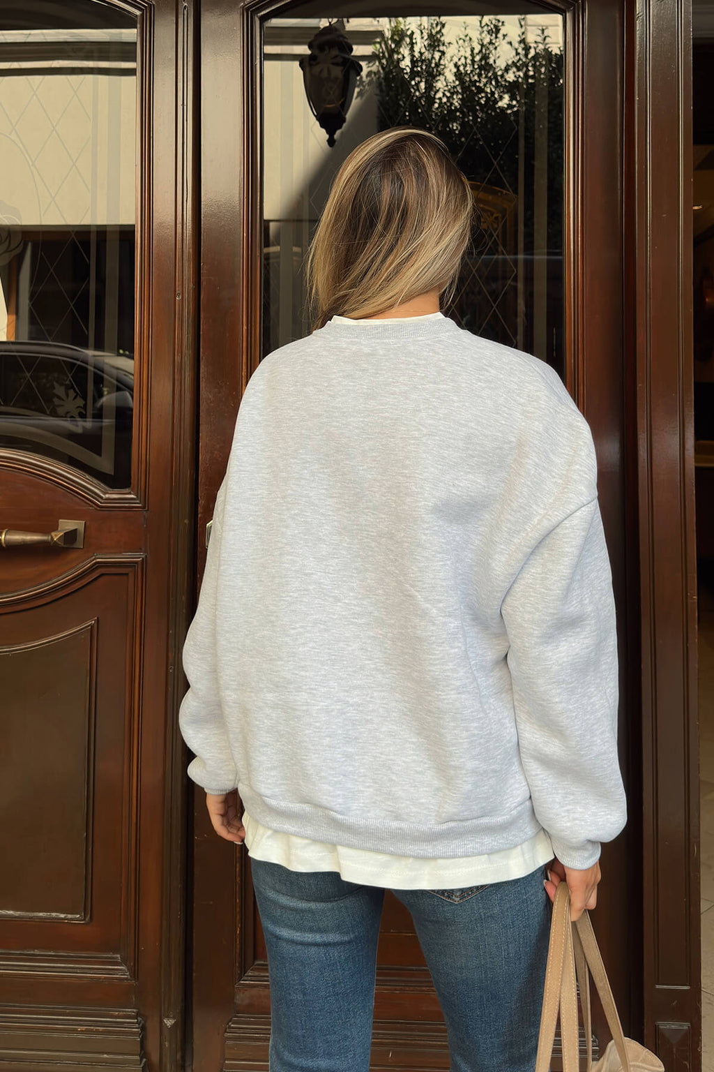 Gri Athletics Baskılı T-shirt Detaylı İçi Pamuklu Kadın Sweatshirt