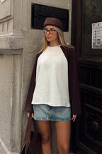 Kahverengi Garnili Reglan Kol Bisiklet Yaka Uzun Kol Kadın T-shirt