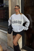 Gri Enjoy Dantel Garnili İçi Pamuklu Kadın Sweatshirt