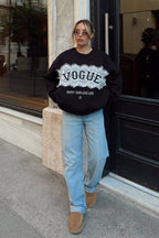 Siyah Enjoy Dantel Garnili İçi Pamuklu Kadın Sweatshirt