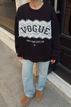Siyah Enjoy Dantel Garnili İçi Pamuklu Kadın Sweatshirt