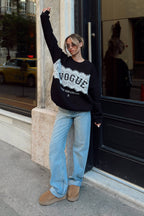 Siyah Enjoy Dantel Garnili İçi Pamuklu Kadın Sweatshirt