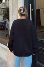Siyah Enjoy Dantel Garnili İçi Pamuklu Kadın Sweatshirt