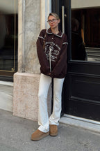 Kahverengi Polo Yaka Çoban Dikiş İçi Pamuklu Dog Baskılı Kadın Sweatshirt 