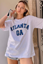 Beyaz Atlanta Baskılı Oversize Kadın Tshirt