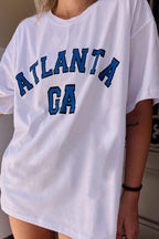 Beyaz Atlanta Baskılı Oversize Kadın Tshirt