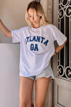 Beyaz Atlanta Baskılı Oversize Kadın Tshirt