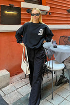 Siyah When Are You Ön Arka Baskılı İçi Pamuklu Kadın Sweatshirt