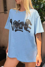 Mavi Visione Baskılı Oversize Kadın Tshirt