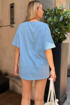 Mavi Visione Baskılı Oversize Kadın Tshirt
