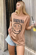 Vizon Yeni Nirvana Baskılı Oversize Kadın Tshirt