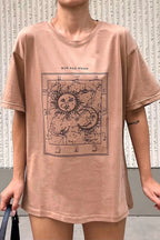 Vizon Sun And Moon Baskılı Oversize Kadın Tshirt