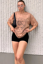 Vizon Sun And Moon Baskılı Oversize Kadın Tshirt