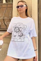 Beyaz Sun And Moon Baskılı Oversize Kadın Tshirt