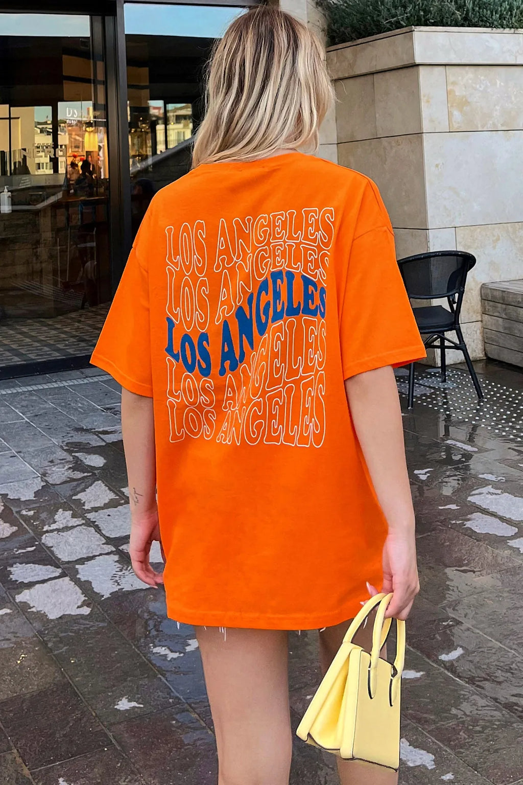 Turuncu LA Sırt Baskılı Oversize Kadın Tshirt