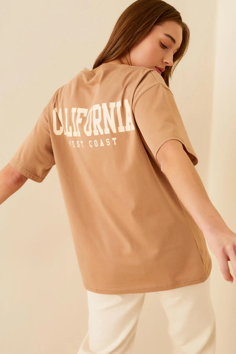 Vizon Clfrnia Sırt Baskılı Oversize Kadın Tshirt