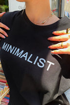 Siyah Minimalist Baskılı Bisiklet Yaka Tshirt