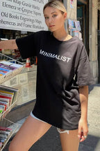 Siyah Minimalist Baskılı Bisiklet Yaka Tshirt