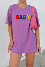 Mor Baby Baskılı Bisiklet Yaka Tshirt