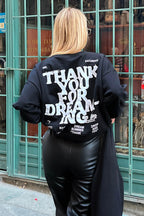 Siyah Thank You Baskılı İçi Pamuklu Kadın Sweatshirt