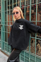 Siyah Thank You Baskılı İçi Pamuklu Kadın Sweatshirt
