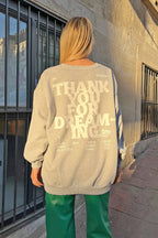 Gri Thank You Baskılı İçi Pamuklu Kadın Sweatshirt