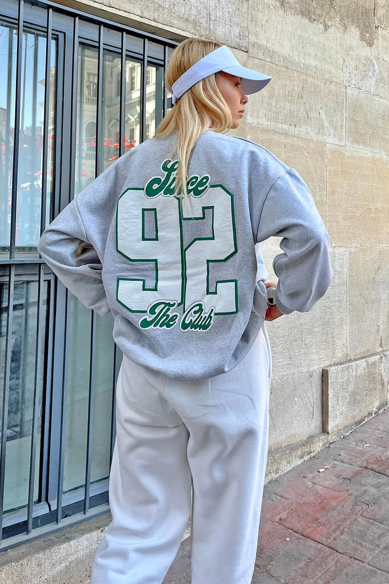 Gri 92 Ön Arka Baskılı İçi Pamuklu Kadın Sweatshirt