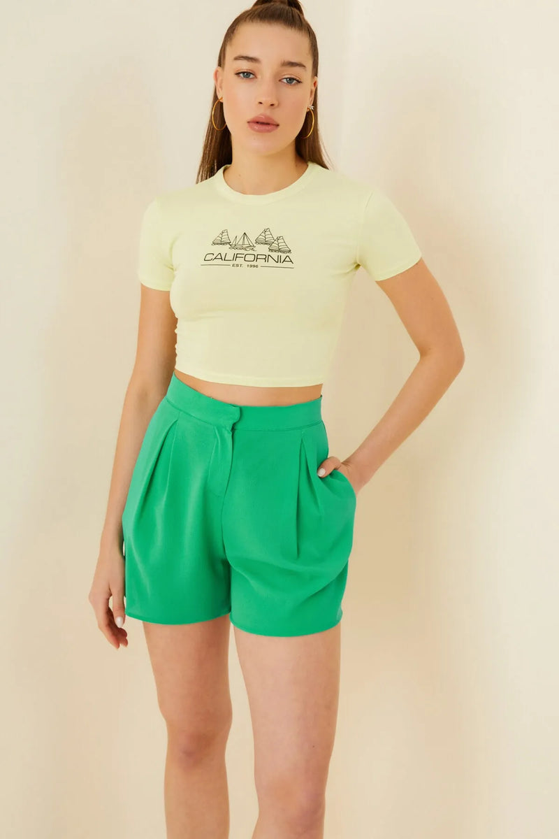 Sarı Yelken Baskılı Crop Tshirt