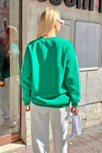 Yeşil Las Vgs Baskılı İçi Pamuklu Kadın Sweatshirt