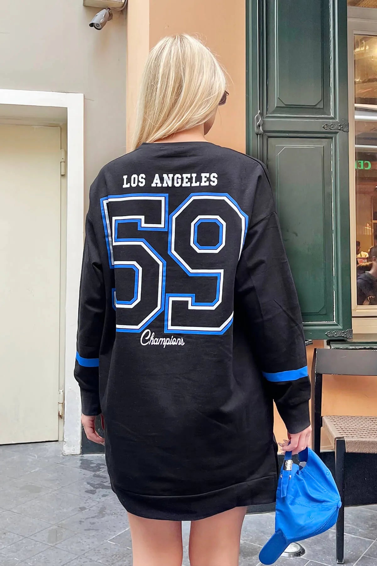 Siyah Los 59 Ön-Arka Baskılı Oversize Kadın Sweatshirt