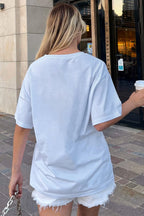 Beyaz Kuru Kafa Gül Baskılı Oversize Kadın Tshirt