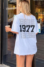 Beyaz Vintage Sırt Baskılı Oversize Kadın Tshirt
