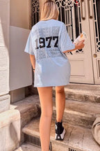 Mavi Vintage Sırt Baskılı Oversize Kadın Tshirt