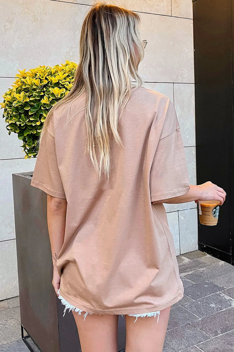 Vizon Angel Baskılı Oversize Kadın Tshirt