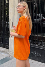 Turuncu Angel Baskılı Oversize Kadın Tshirt