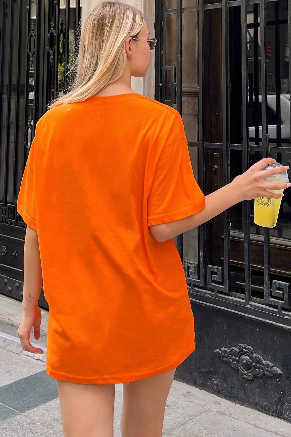 Turuncu Angel Baskılı Oversize Kadın Tshirt