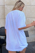 Beyaz Angel Baskılı Oversize Kadın Tshirt