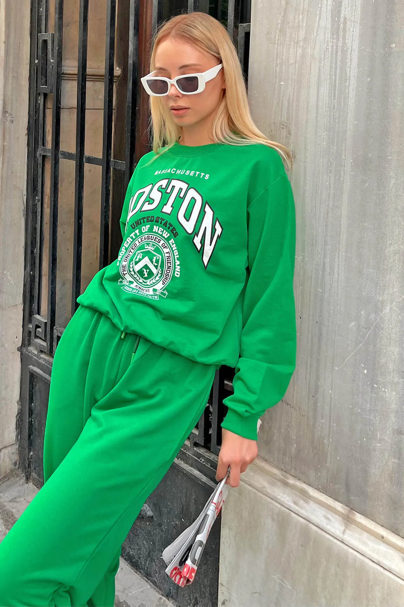 Yeşil Bstn Baskılı Kadın Crop Sweatshirt