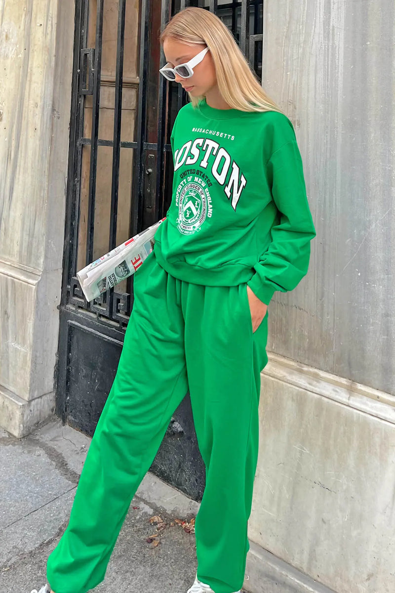 Yeşil Bstn Baskılı Kadın Crop Sweatshirt