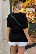 Siyah Angel Baskılı Oversize Kadın Tshirt
