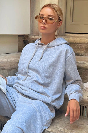 Gri Ribanalı Kapüşonlu Kanguru Cep Kadın Crop Sweat