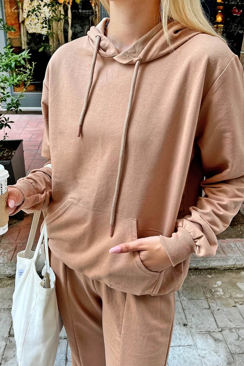 Vizon Ribanalı Kapüşonlu Kanguru Cep Kadın Crop Sweat