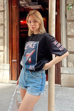 Siyah Space Baskılı Oversize Kadın Tshirt