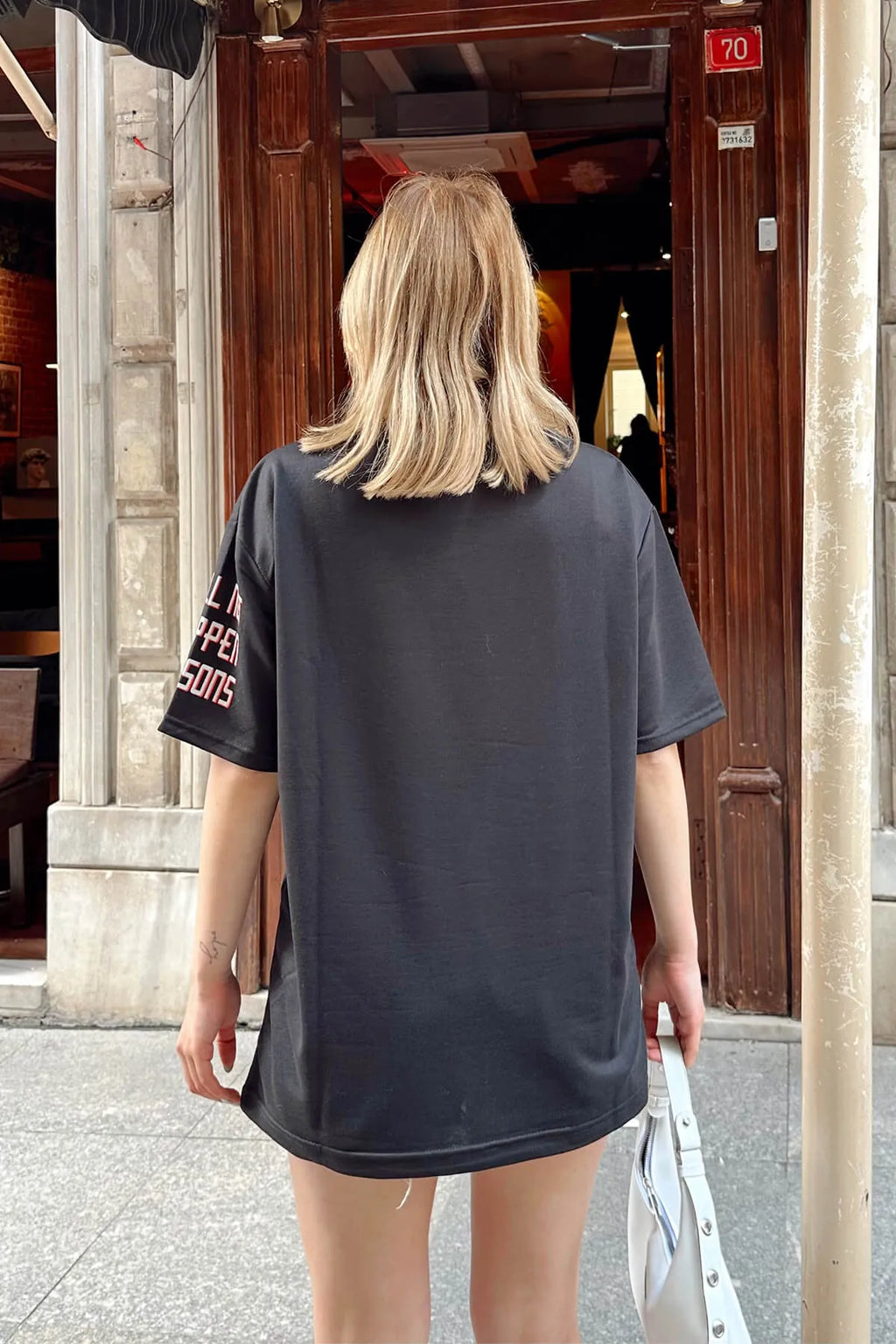 Siyah Space Baskılı Oversize Kadın Tshirt