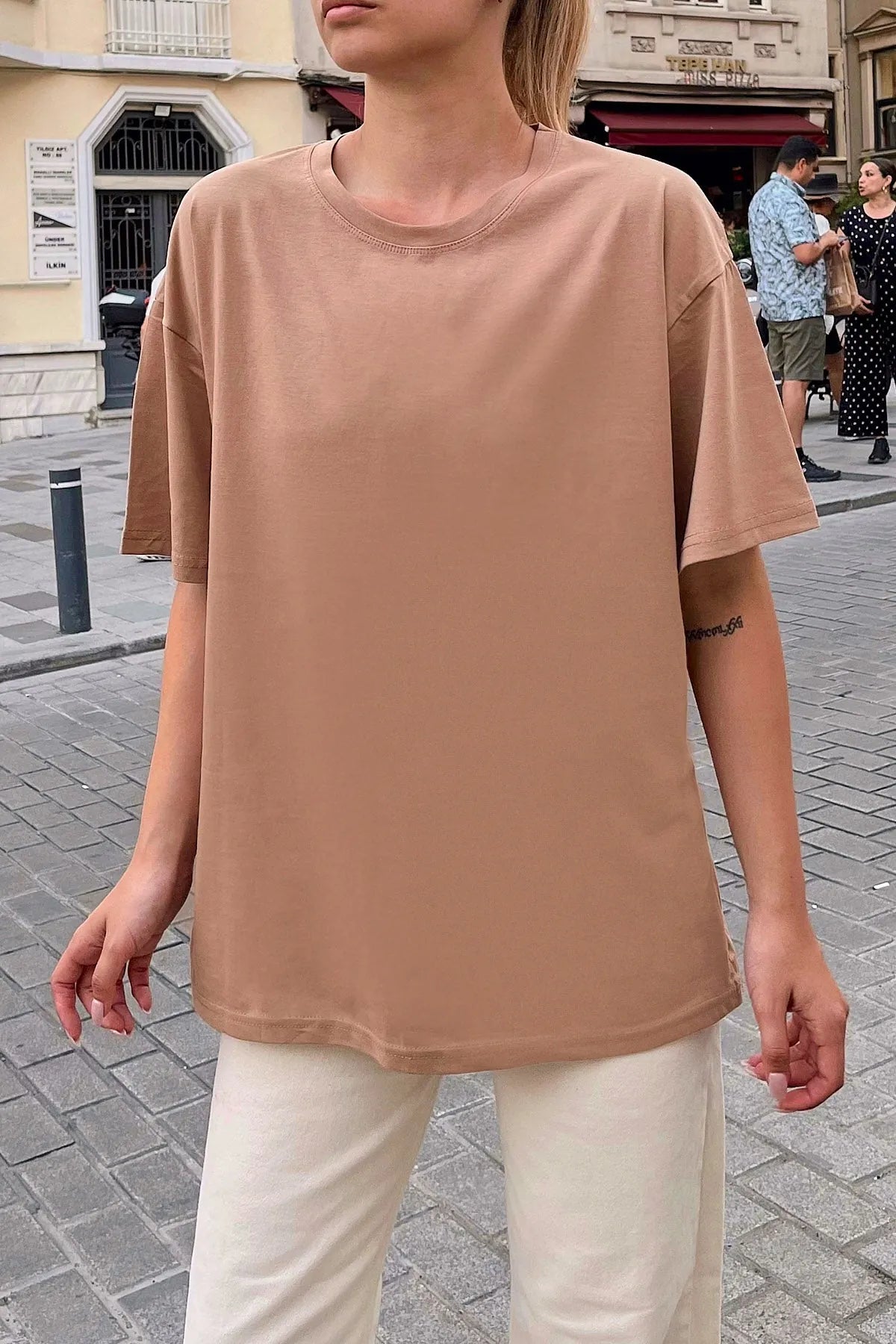 Vizon Good Vibes Sırt Baskılı Oversize Kadın Tshirt
