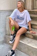 Beyaz Babe Baskılı Oversize Kadın Tshirt