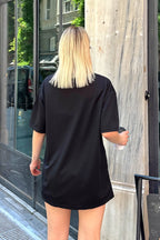 Siyah Happiness Baskılı Oversize Kadın Tshirt