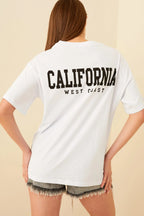 Beyaz Clfrnia Sırt Baskılı Oversize Kadın Tshirt
