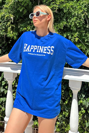 Mavi Happiness Baskılı Oversize Kadın Tshirt